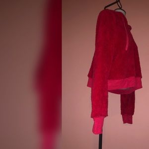 Red Hooded Plush Sweater